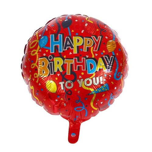 Фольгированный шар с гелием "Happy Birthday", шары и серпантин, красный №16
