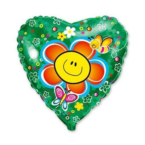 Фольгированное сердце с гелием "Цветок", зелёное №54