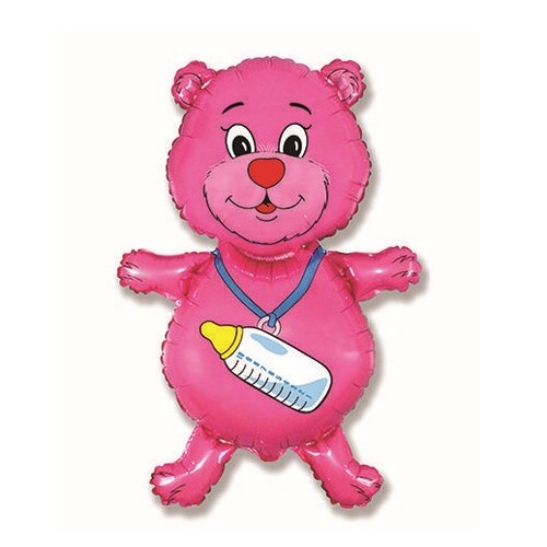 Фольгированная фигура с гелием "Медвежонок девочка", розовый №90