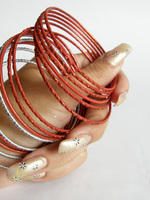 Набор браслетов "Восточная Индия", оранжево-красный, 6.5 см