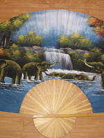 Веер Тайский, декоративный "Семья слонов", (супер гигант) 215см.