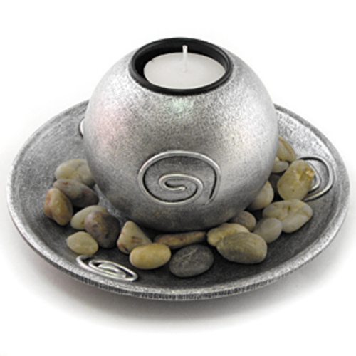 Подсвечник для чайной свечи на подставке с камушками, серебро, D-15, 8 см