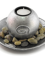 Подсвечник для чайной свечи на подставке с камушками, серебро, D-15, 8 см