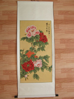 Каллиграфия на рисовой бумаге "Пионы", 54*140 см.