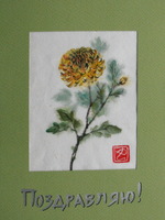 Авторская открытка "Хризантема", зелёная, №7